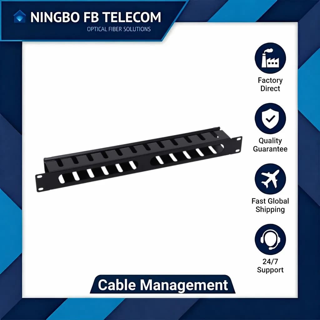 12 Slots 1u Horizontal Cable Manager 19 Inch Rack Mount Steel Cable Management Panel Black Powder Coated for Network Cabinet