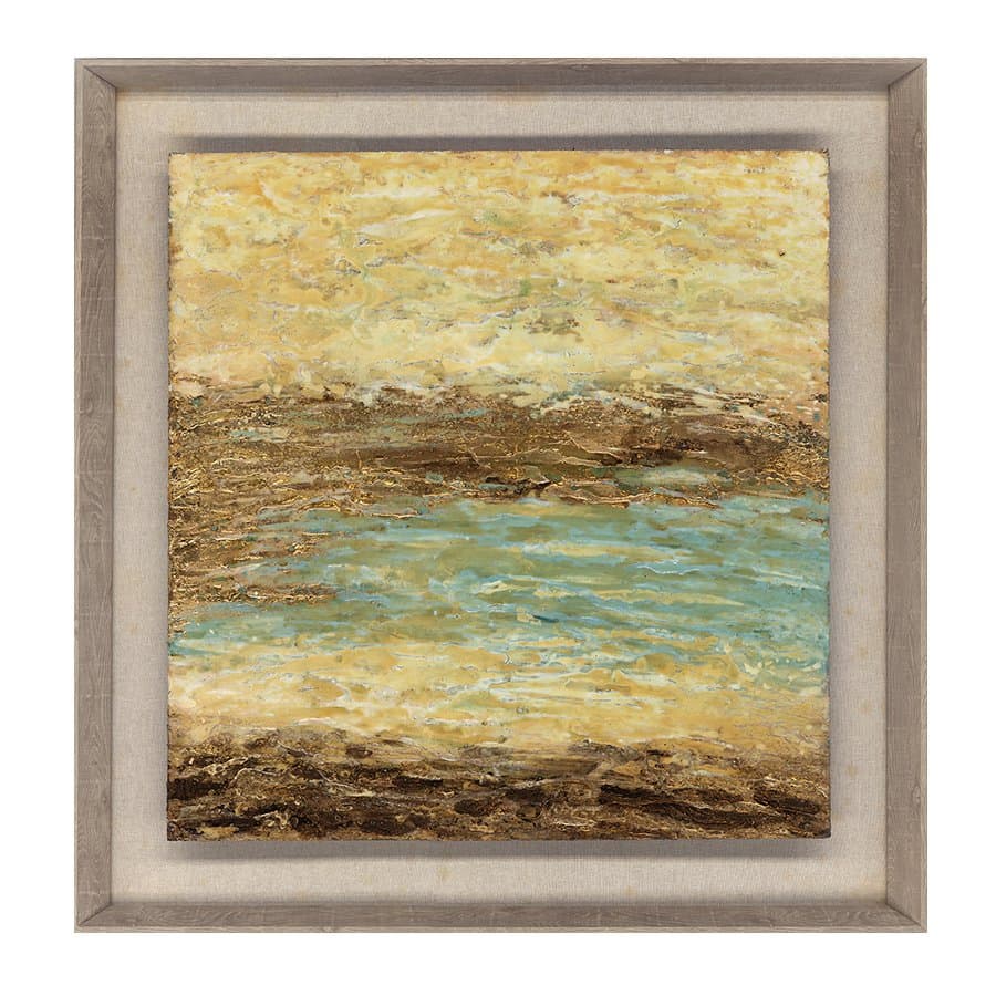 Contemporary Framed Abstract Art - Colorful Yellow, Brown, Turquoise Design Decoration Painting