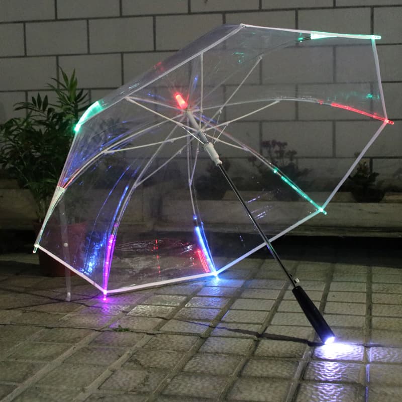 Colorful Luminous Transparent Flashlight Creative LED Lighting Straight Advertising Umbrellas Clear LED Umbrella