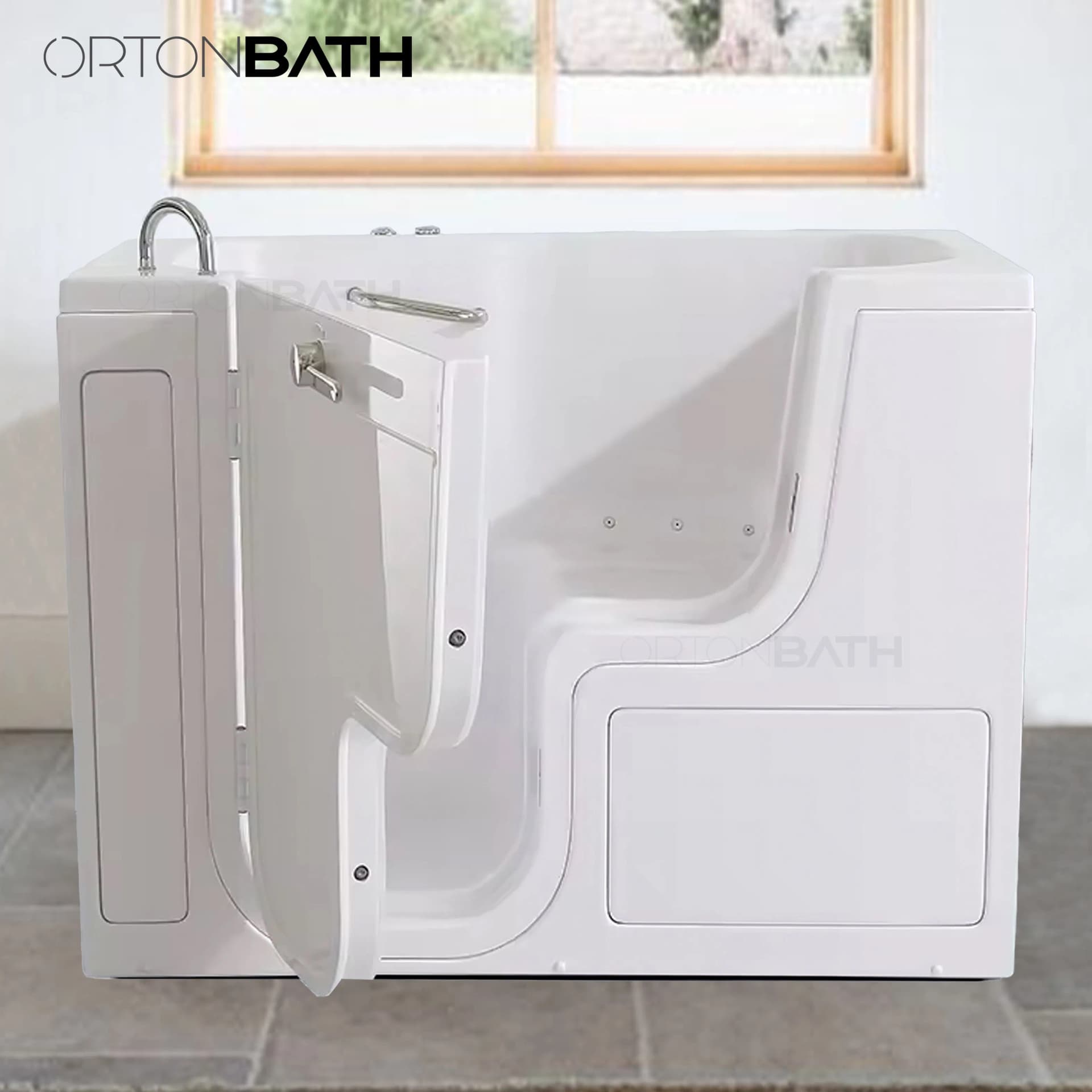 Ortonbath Walk-in Tub Air Jets Whirlpool Massage Jets Hot Tub Quick Fill Handheld Shower Sprayer Aromatherapy Bath Pillow