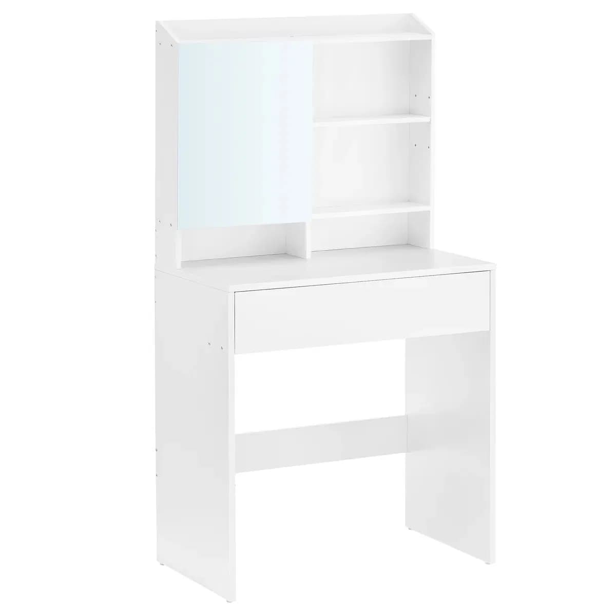 1-Drawer Mirrored Cabinet Adjustable Shelf White Particleboard Home Bedroom Dressing Table