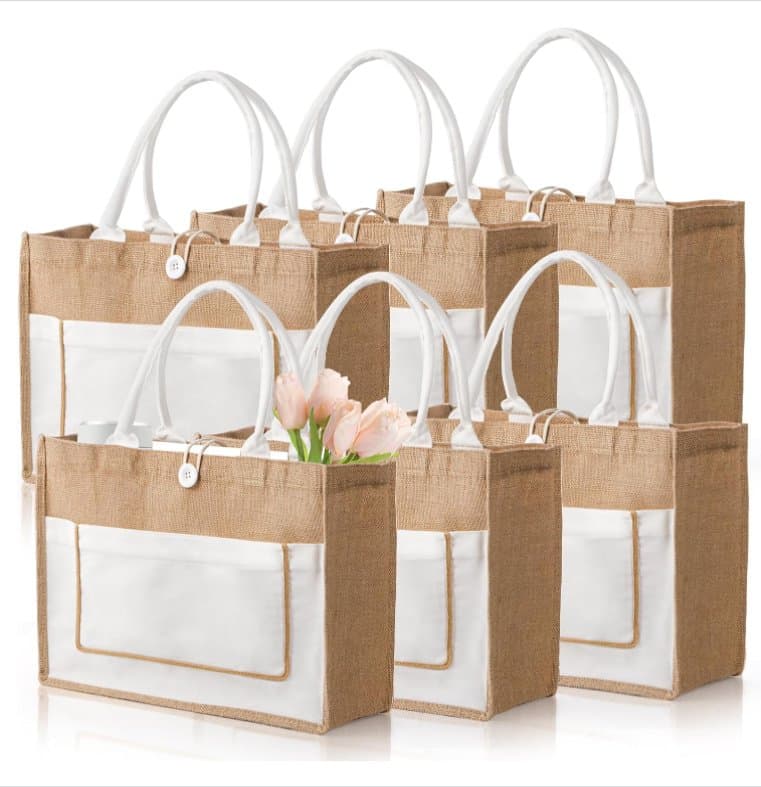 Ginzeal Tote Bag Large Jute Burlap Tote Bag with Handles and Button