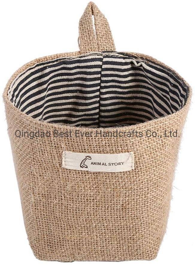 Mini Jute Hanging Storage Basket Laundry Container Home Cleaning Supplies