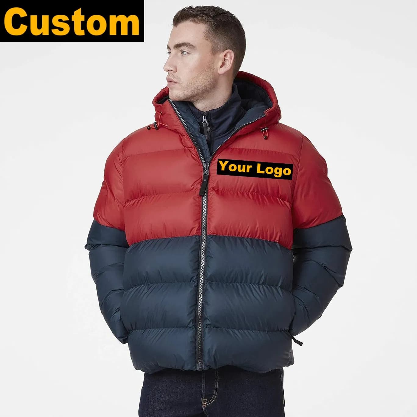 Men's Thicken Winter Down Jacket Hooded Warm Color Block Padded Coat