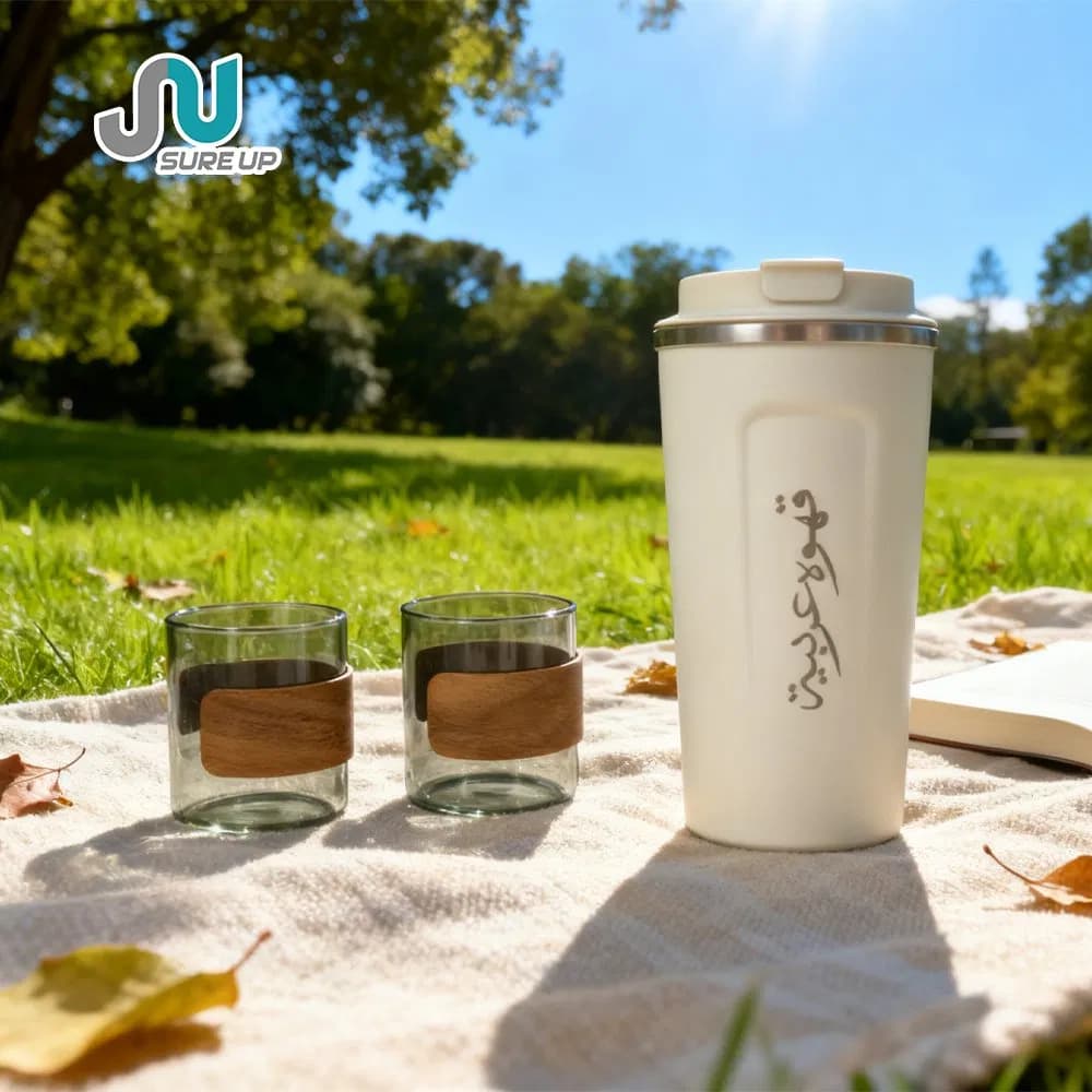 380ml Stainless Steel Thermos Cup Gift Set with 2 Glass Cups