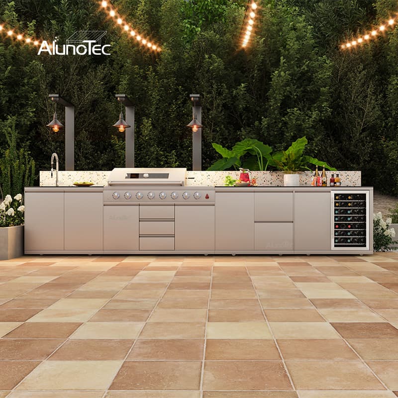 Outdoor Kitchen Set Grill Sink Refrigerator Full 304 Stainless Steel for Residential Use