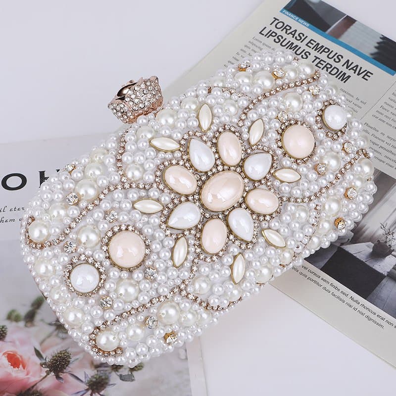 Women Beads Embroidery Clutch Shoulder Bag Evening Wedding Lady Handbag