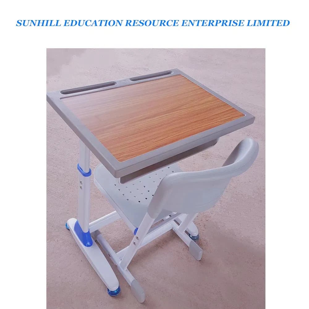 Modern School Wood and Metail Table and Chair Set, Adjustable Table
