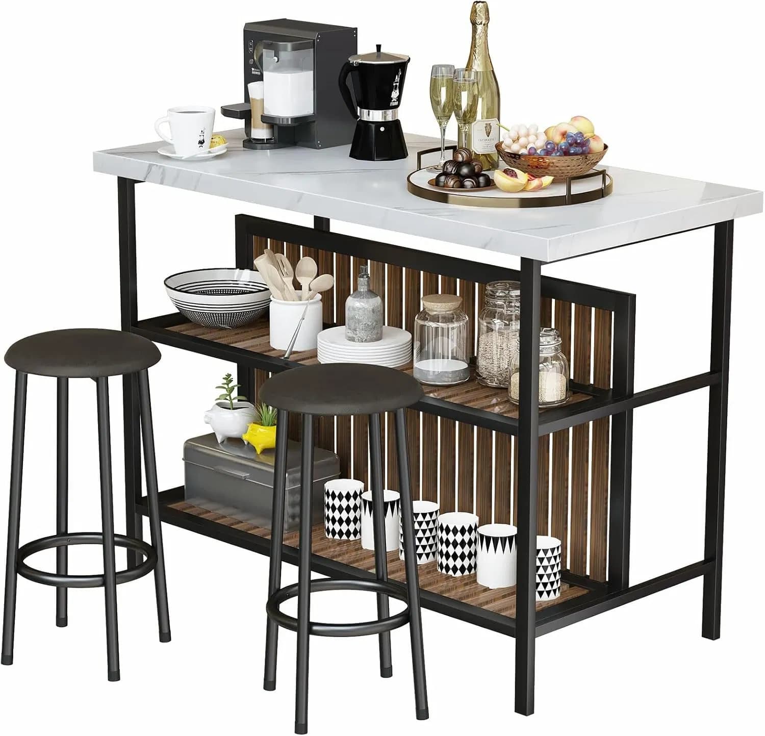 Versatile Kitchen Island with Metal Frame and Storage Shelves for Home Kitchen