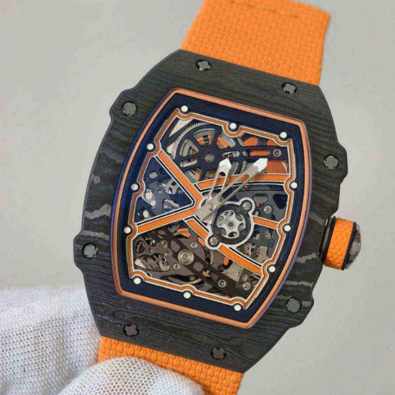 Super Clone Luxury Men's Automatic Wristwatch Quartz Mechanical RM 67-02 Watch Genuine Leather Band Butterfly Clasp Acrylic Case Luminous Dial