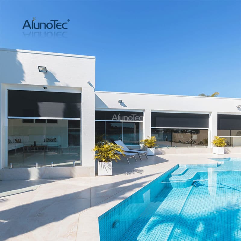 AlunoTec Customized Roller Blinds Accessories Motorized Outdoor Blind Waterproof Zip Screen for Garden Pergola
