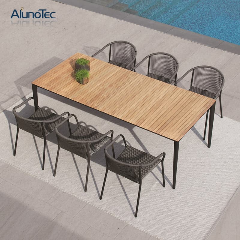 Luxury Outdoor Furniture Garden Patio Dining Table Rustproof Fabric 6 Seaters Dining Set