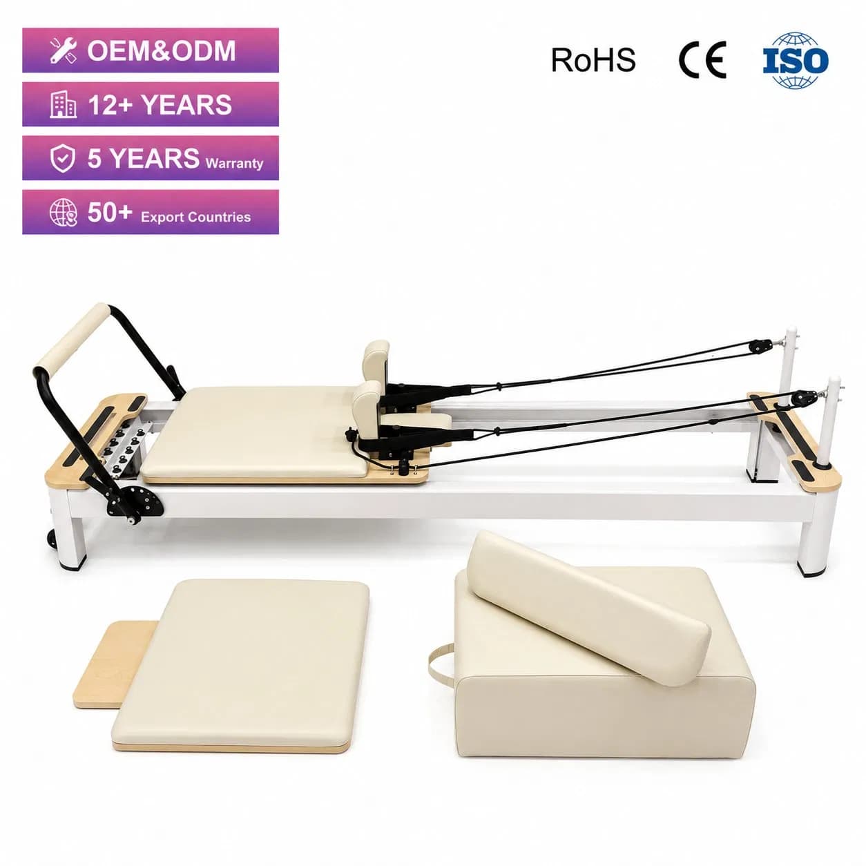 Factory Direct Aluminum Alloy Pilates Reformer with Smooth Sliding Carriage High Density Foam for Gym