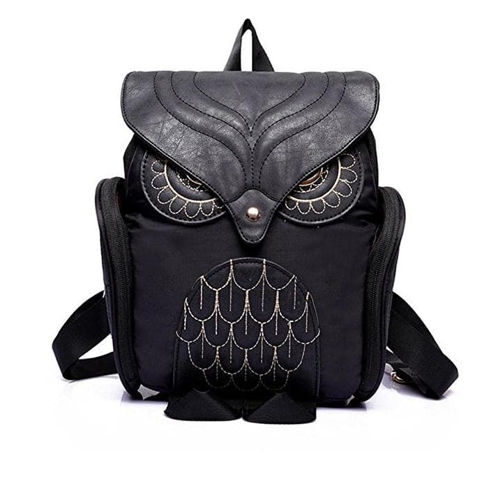 Black Escolar Owl Mujer Mochila Female Women Leather Backpack