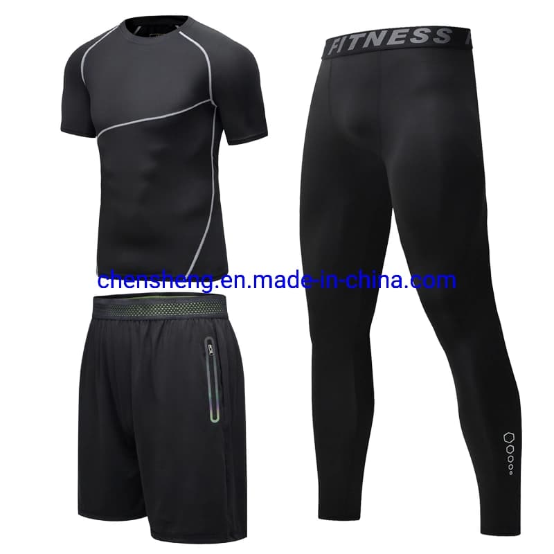 Men's 3-Piece Fitness Compressed Sports Running Training Suit
