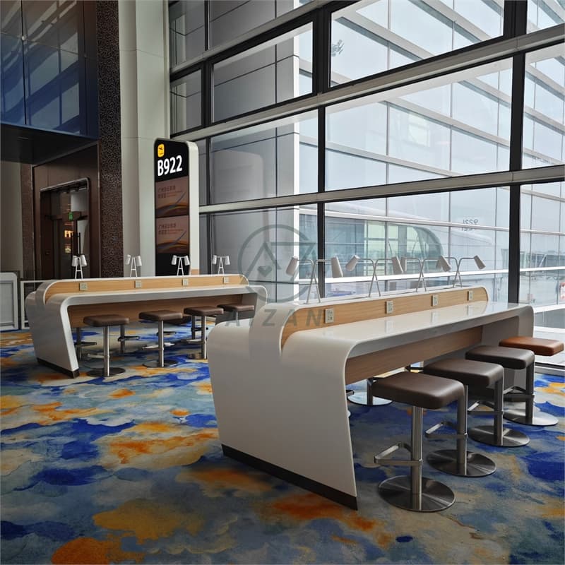 Corian Artificial Stone Airport Charging Station Public Waiting Table/Desk with 3D Drawing Service