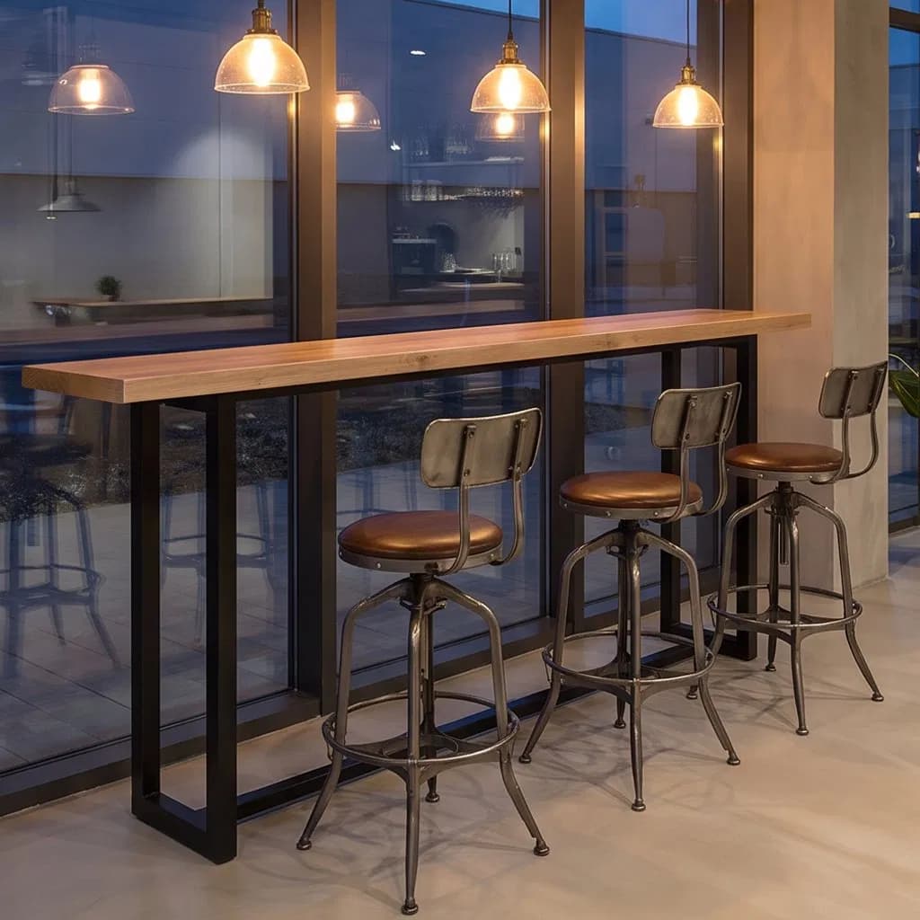 Metal Cocktail Bar Table Rectangle Office Lounge Bar Counter Wooden Cafe Bar Table