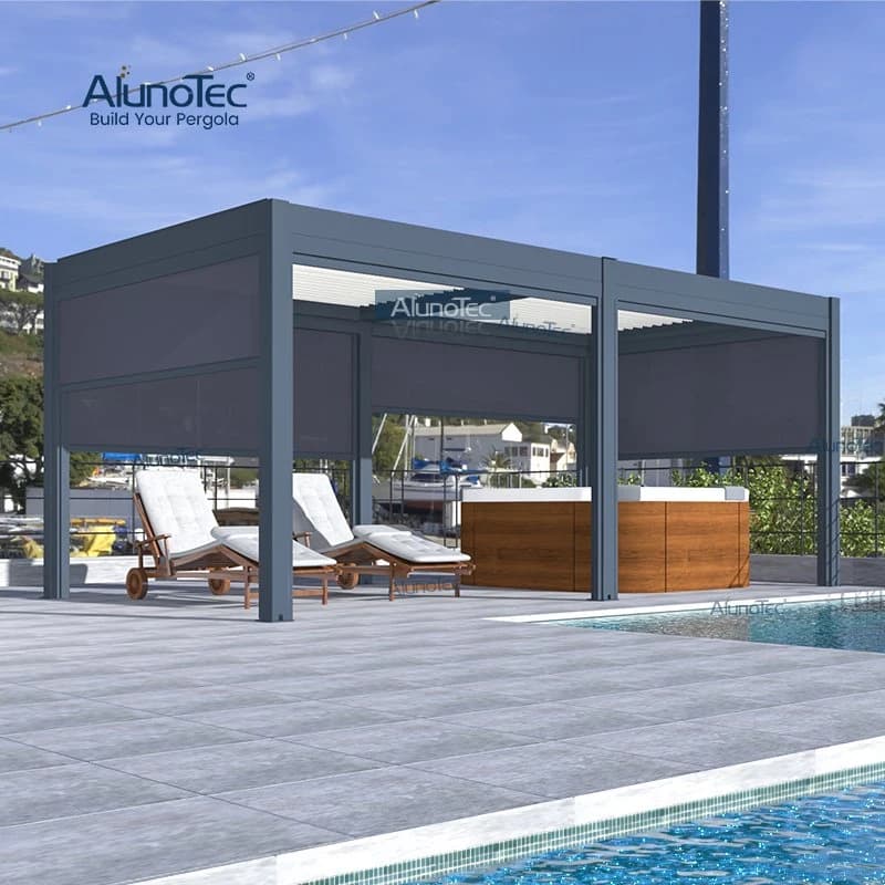DIY Customized Heavy Duty Waterproof Louvre Roof Pavilion Outdoor Canopy Aluminium Pergola Opening Roof Gazebo with Zip Screen