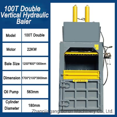 100t Double Hydraulic Bailing Press Machine Vertical Cardboard Baler Cotton Bailing Press Machine