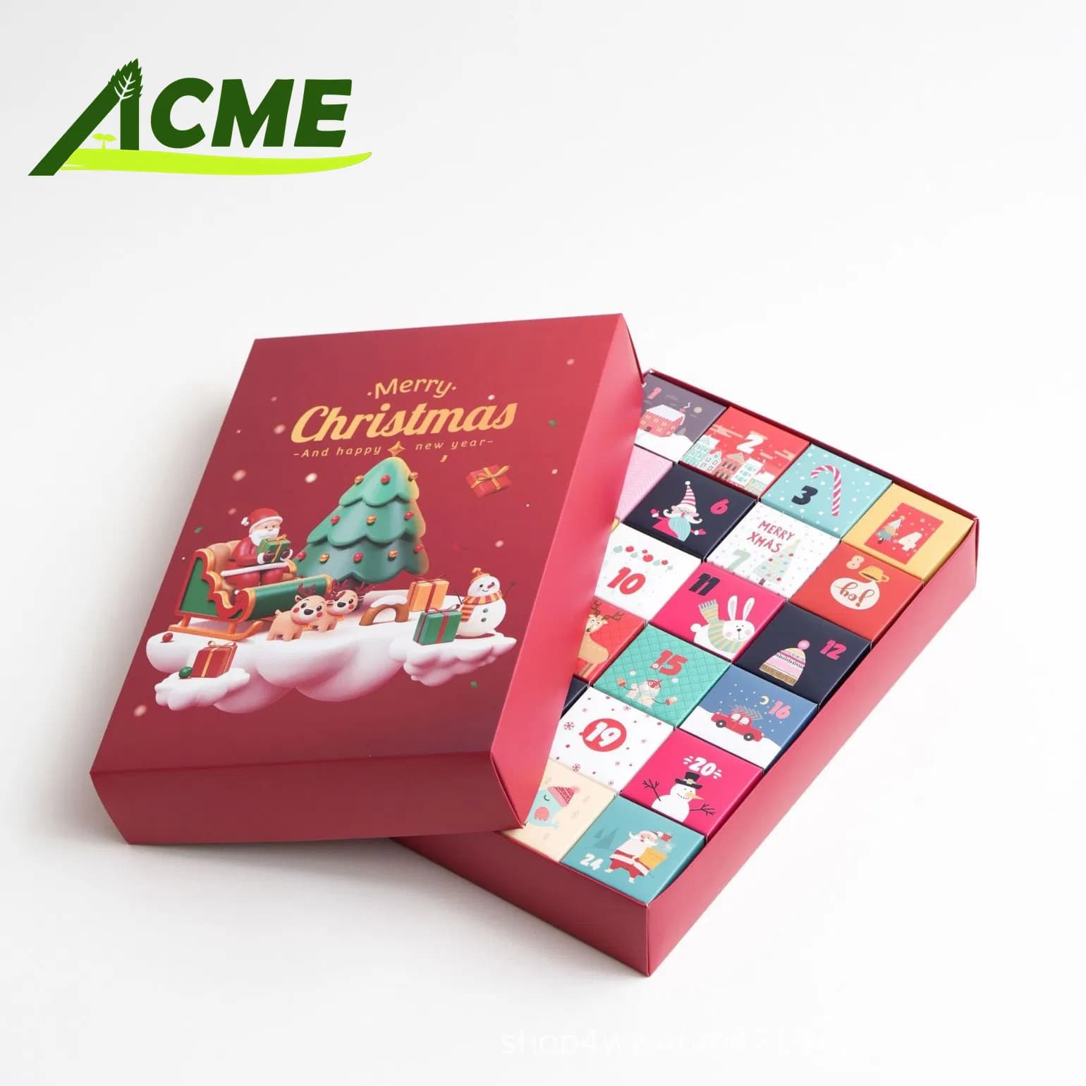Custom Eco-Friendly Candy Chocolate Empty Christmas Advent Calendar Gift Box Packaging Boxes for Kids