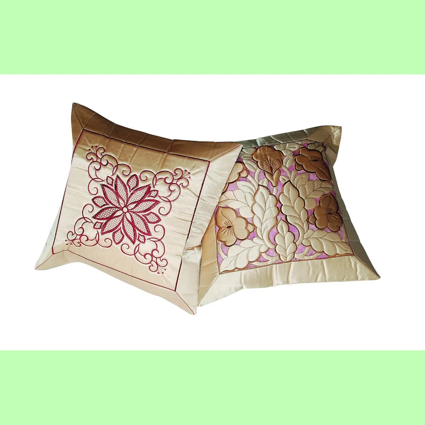 Gold Leaves Flowers Patchwork Embroidered 45X45cm Pillow Cover