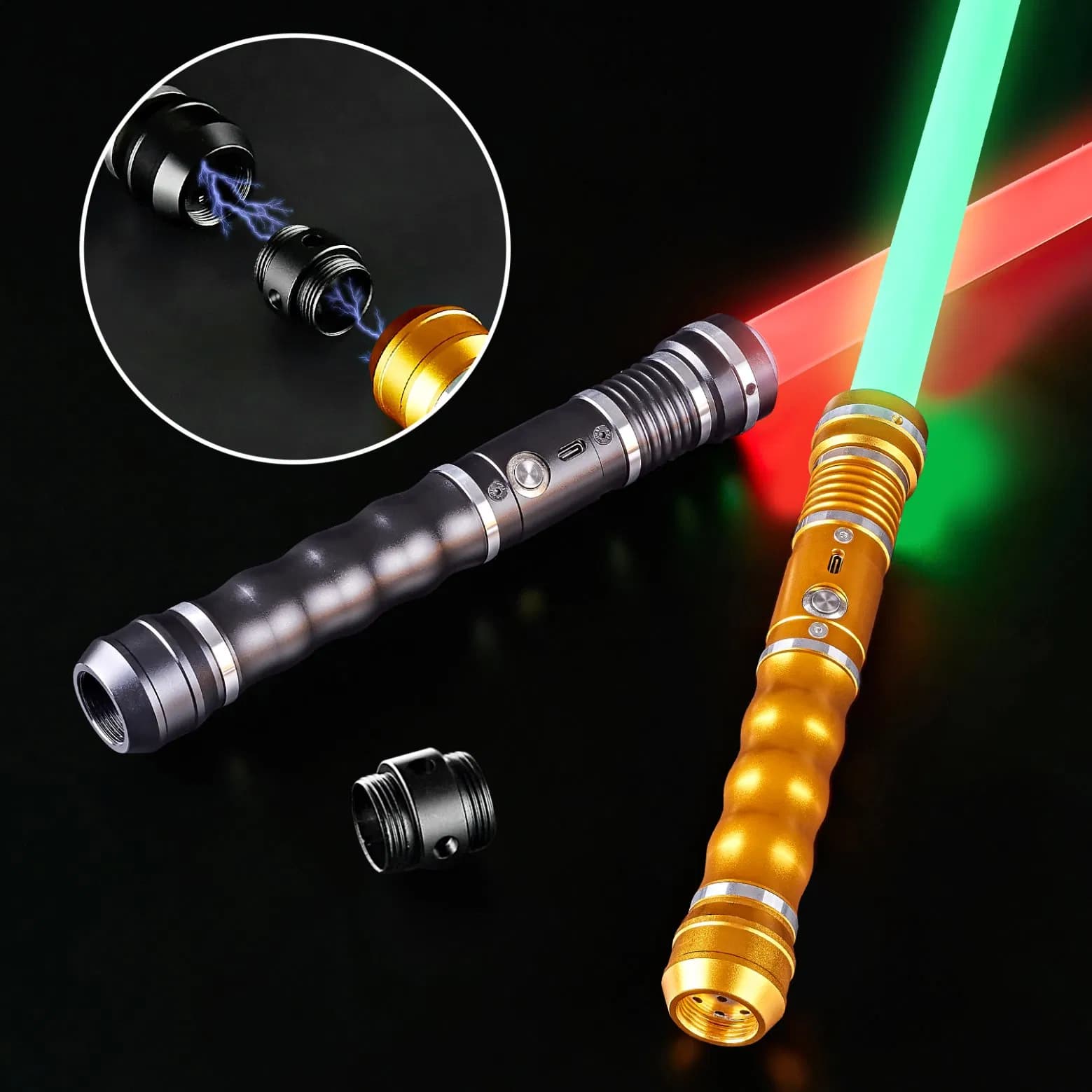 2PC 2-in-1 Detachable LED Lightsaber Set with Metal Hilt Toys