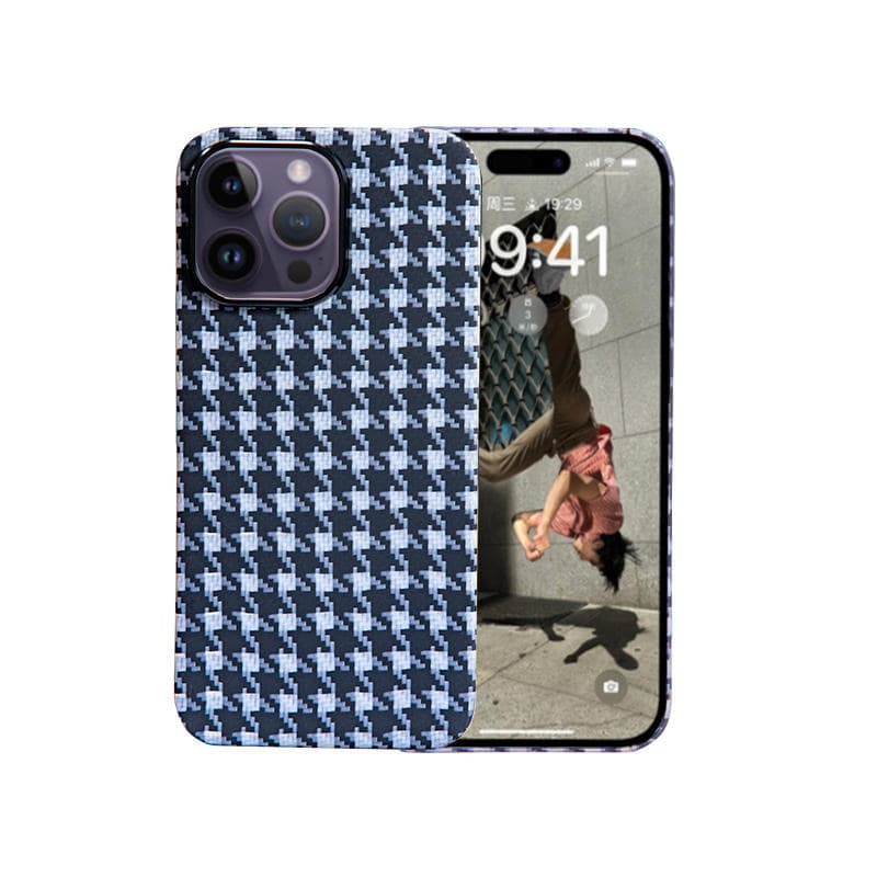 Original Quality Hot New Shockproof Waterproof Aramid Fiber Houndstooth Pattern Phone Cases for All Types of iPhone