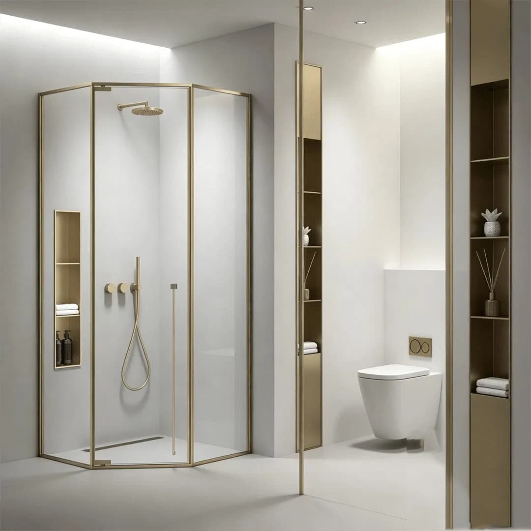 Luxurious Gold Color Diamond Glass Shower Enclosure for Modern Bathrooms