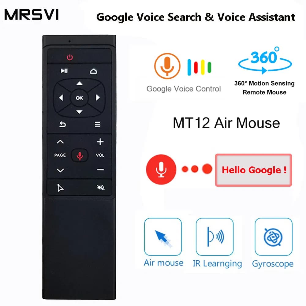 Shenzhen Factory Price Mt12 2.4G Wireless Mini Smart Air Fly Mouse Remote Control with Voice Control Function