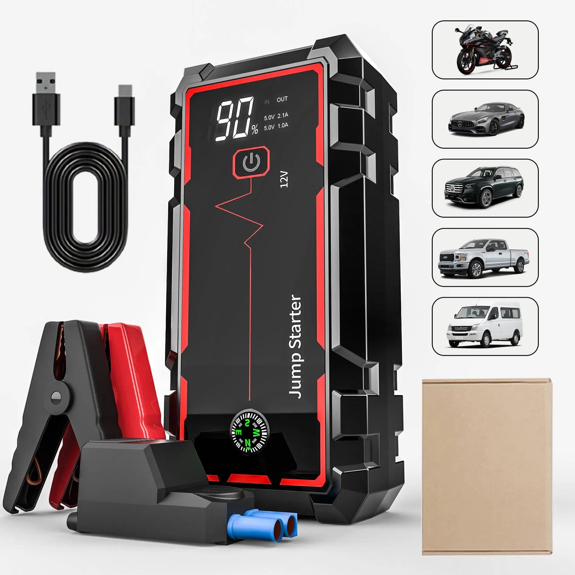 3500A Car and Motorcycle Jump Starter Power Bank 16000mAh with LED Light for Larger Trucks