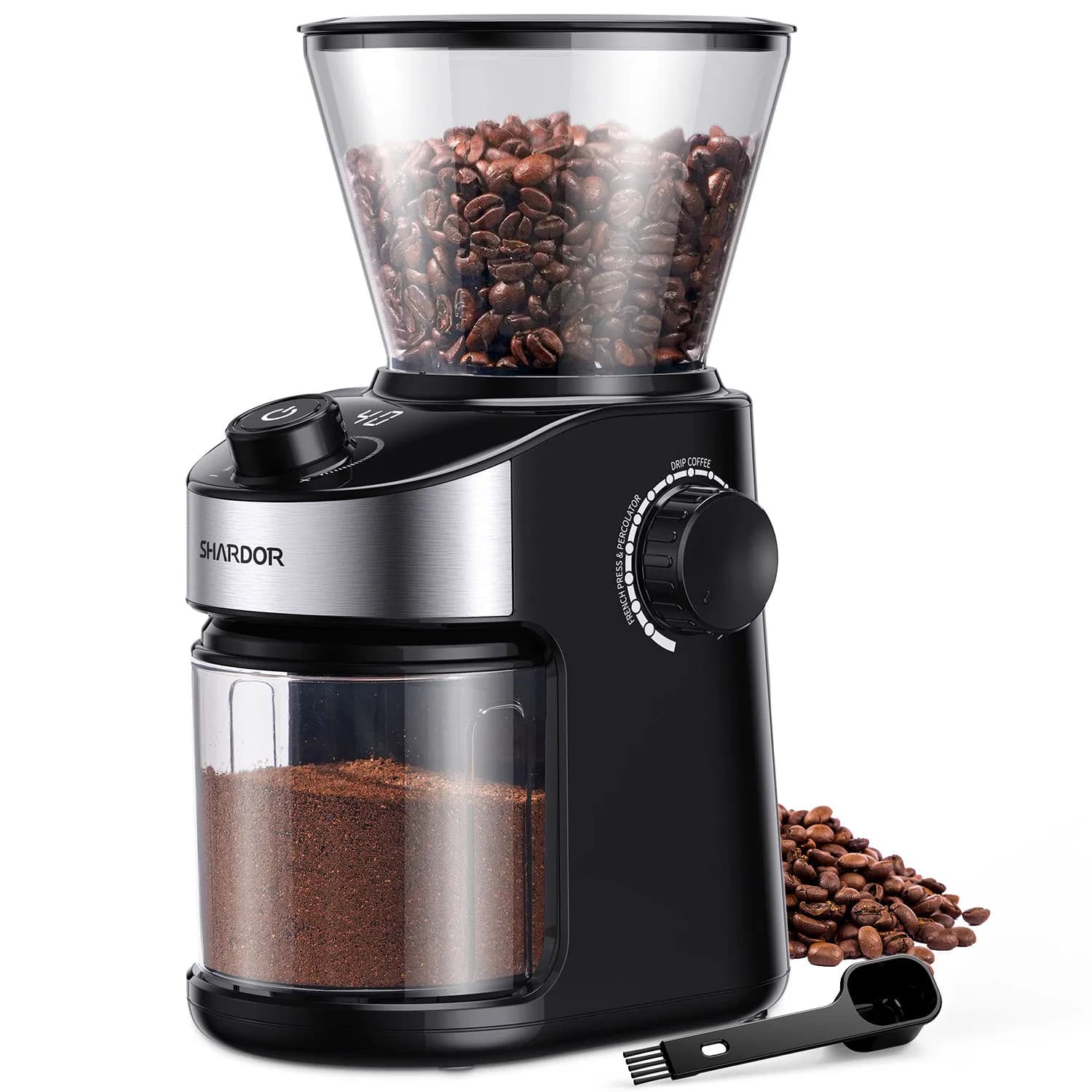 2-14 Cup Capacity Adjustable Burr Mill Coffee Bean Grinder with 25 Grind Settings Electric Burr Coffee Grinder