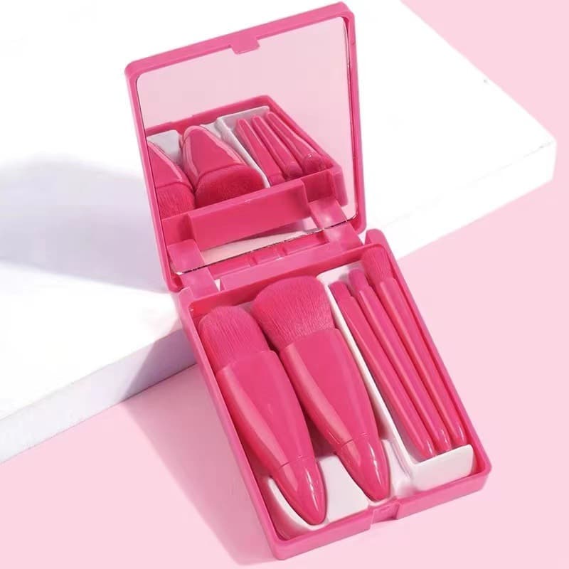 New 5-Piece Mirror Case Makeup Brush Set Portable 5-Piece Makeup Brush Travel Set with Mirror