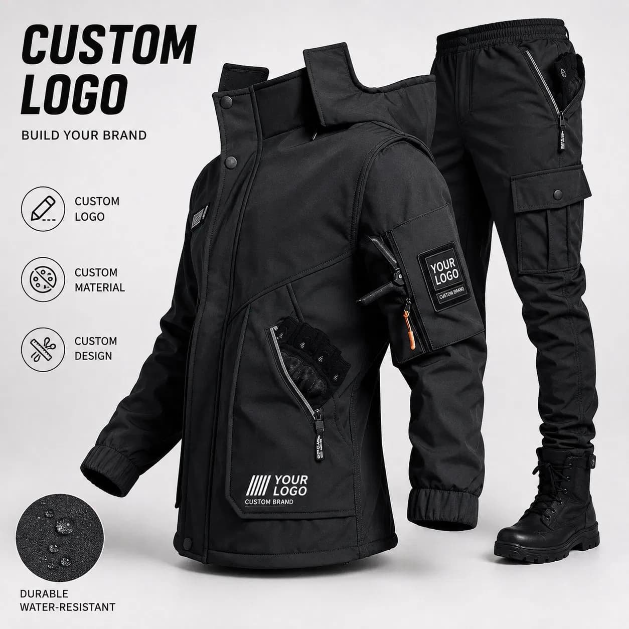Autumn Winter Men's Outdoor Tactical Soft Shell Uniform Custom Logo Windproof Fleece Warm Hiking Jacket & Pants Suit
