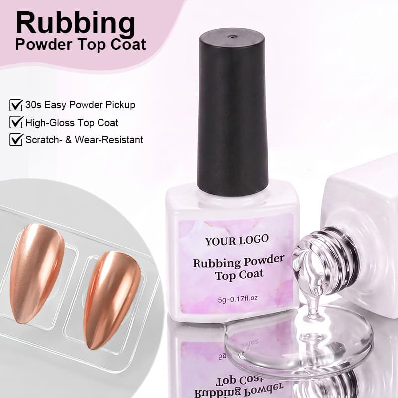 OEM Hema Free Mirror Powder Top Coat Gel Polish Easy to Use Transparent Top Coat for Chrome Nail Pigment Powder