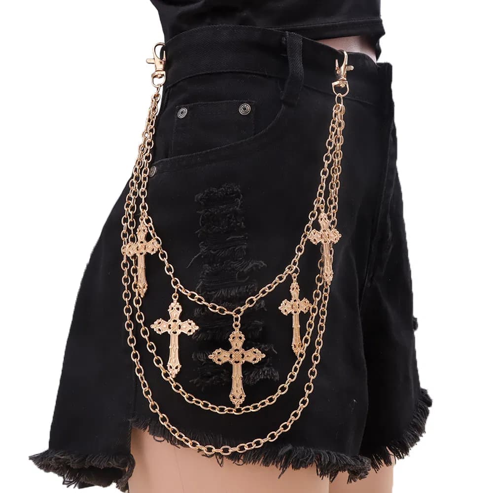 Vintage Multilayer Cross Pendant Waist Chain for Pants Metal Accessories