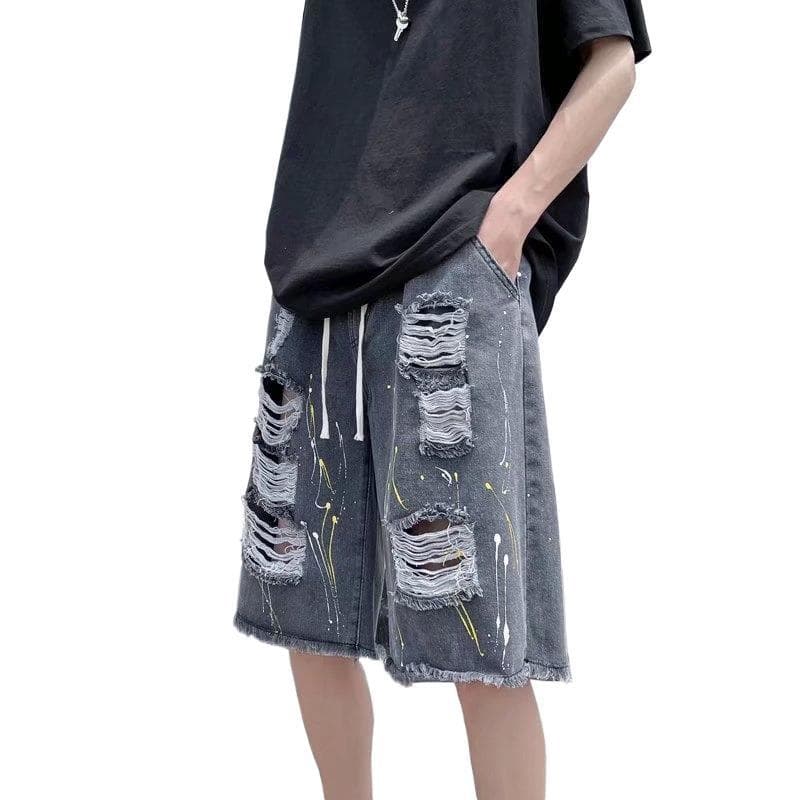 Customized Retro Distressed Ins Fashion Trend Loose Denim Shorts