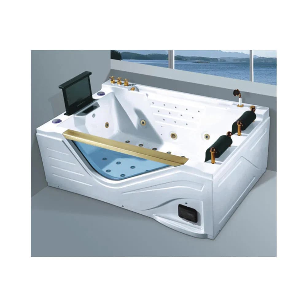 Modern Square Hot Tub White Acrylic Massage Whirlpool Walk in Tub Shower Combo Bathtub