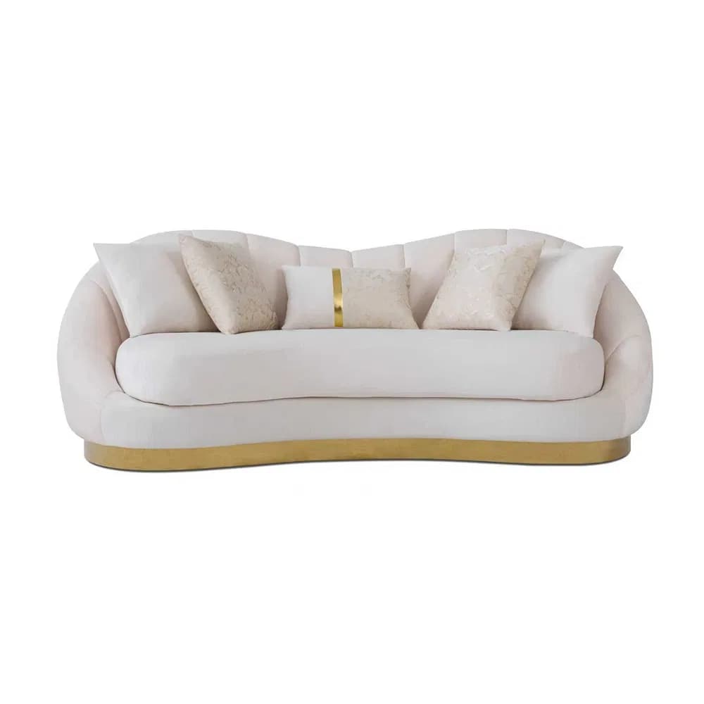 2025 Luxury European Style 3+2+1 Comfort Fabric Sofas Gold Stainless Steel Feet for Villa