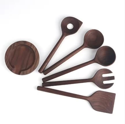 Most Popular Wooden Cutlery Black Walnut Wood Cooking Tools Sets, Kitchen Accessories Non-Stick Spatula Kitchenware Set