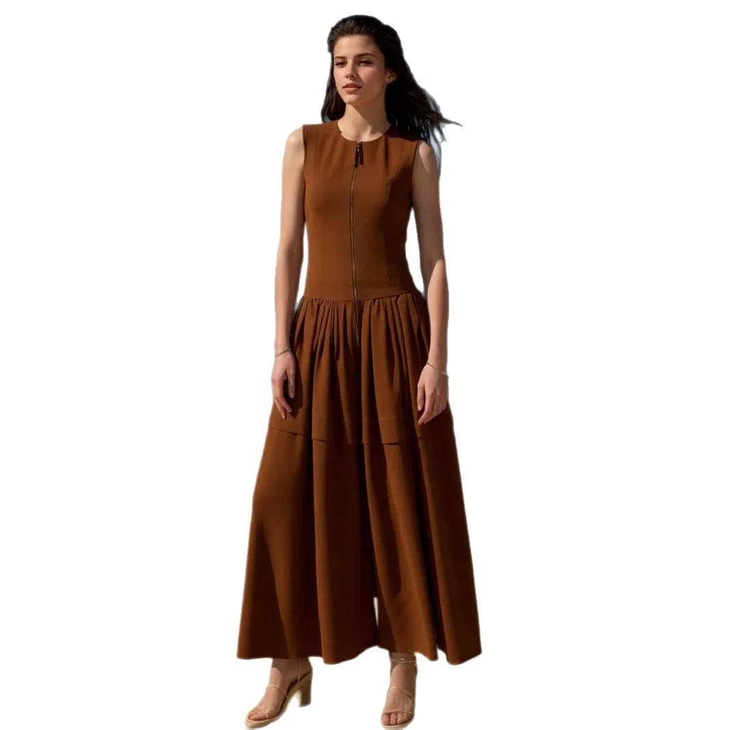 Chic Women's High-Waisted Sleeveless Dress in European Style
