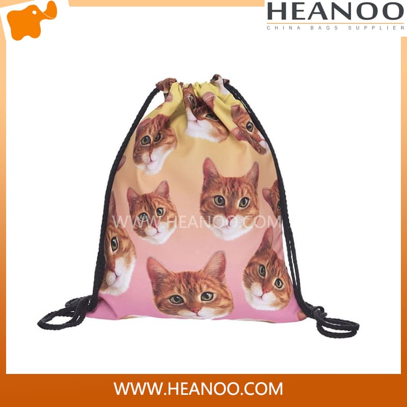 Fashion Female Girls Animal Carton Printing Drawstring Student Bag Backpack