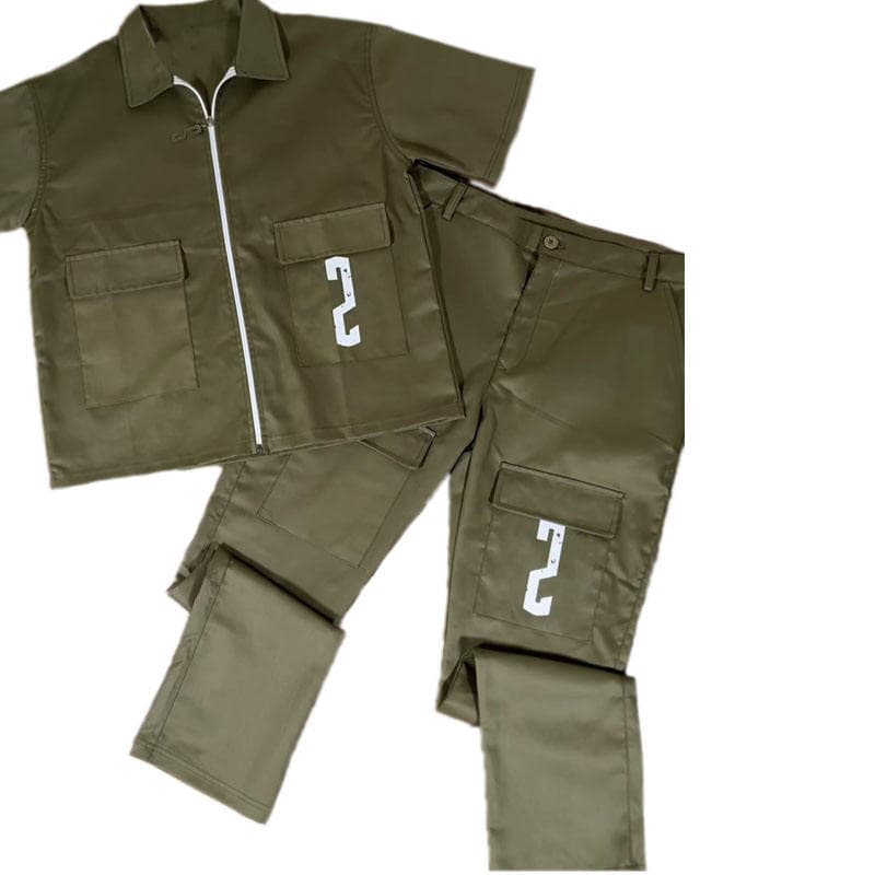 Ky Men's Summer Two-Piece Turndown Collar Zipper-up Short Jacket Set