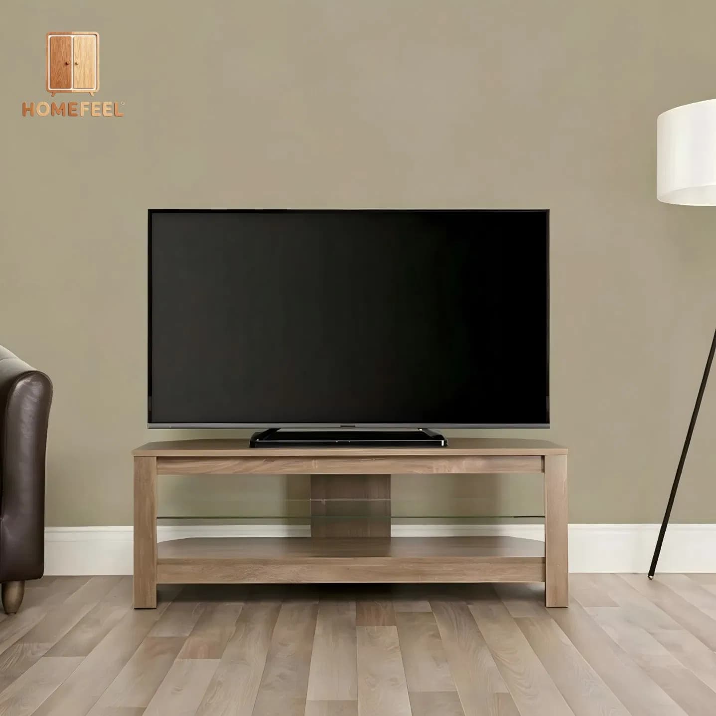 Grey Oak Glass Top 40kg Load 4-AV Compartment Living Room TV Stand