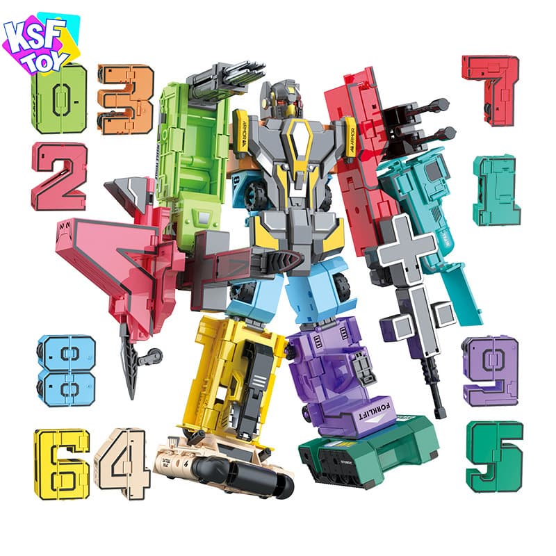 Educational Number Transformation Robot Toy 0-9 Digit to Vehicle Transforming Set Stem Math Learning Toy