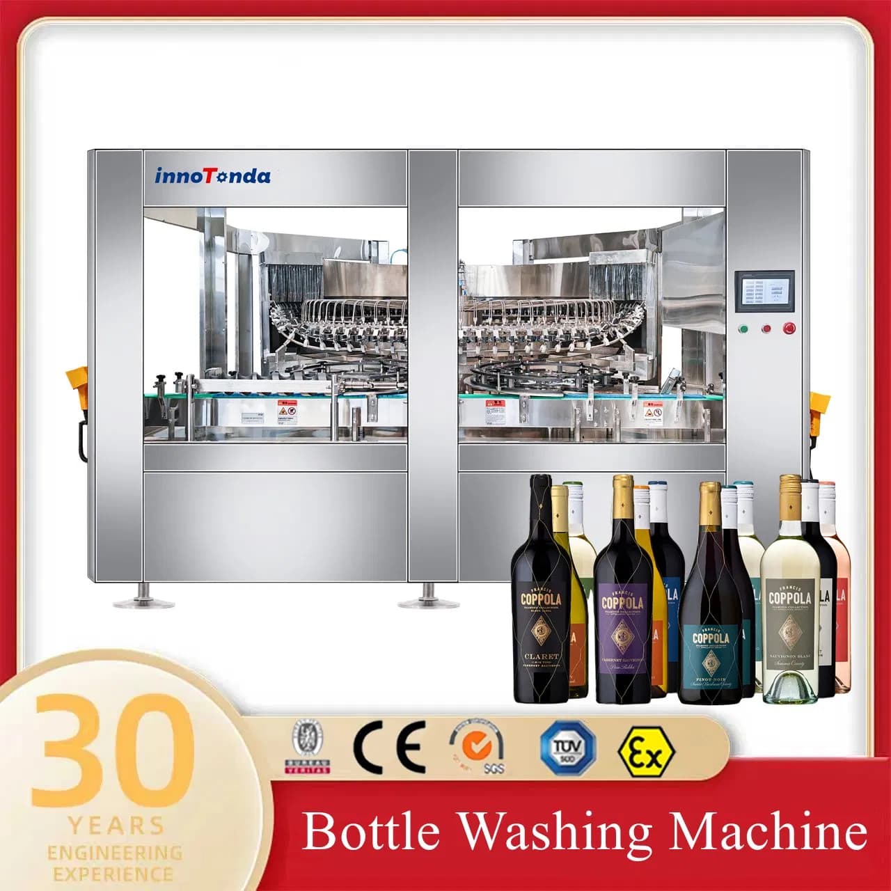 Automatic 18heads Reversal Glass Bottle Washer Rinser Washing Machine