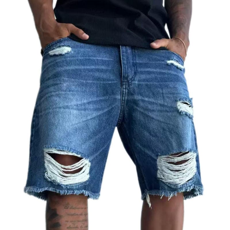 Ky Men Summer Ripped Denim Shorts-Distressed Lightweight Jeans Baggy Denim Shorts