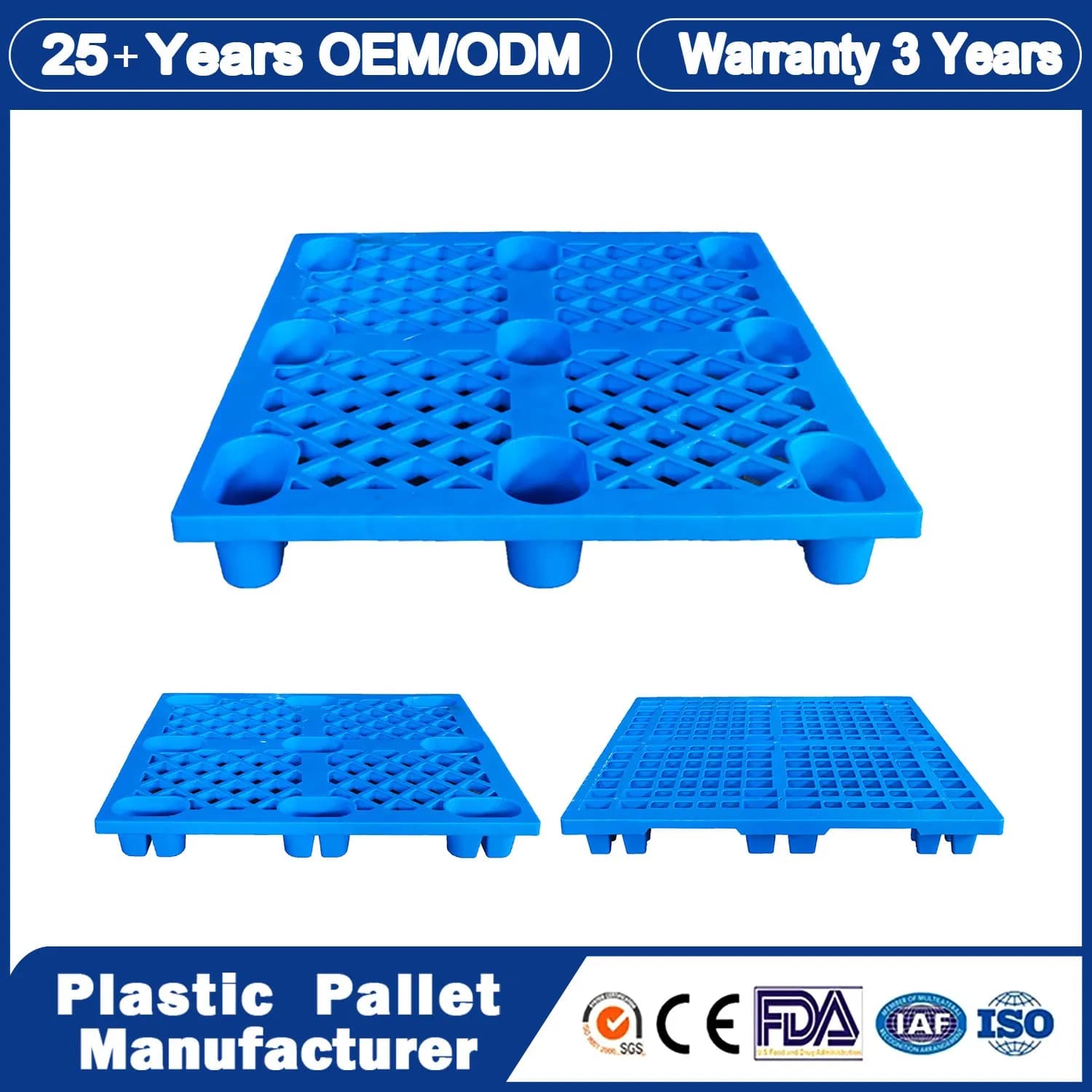1300X1100mm/1400X1200mm/1500X1200mm/1500X1500mm/1600X1400mm HDPE Euro Euro Type Standard Size Cheap Recycled 9 Feet Warehouse One Way Disposable Plastic Pallet