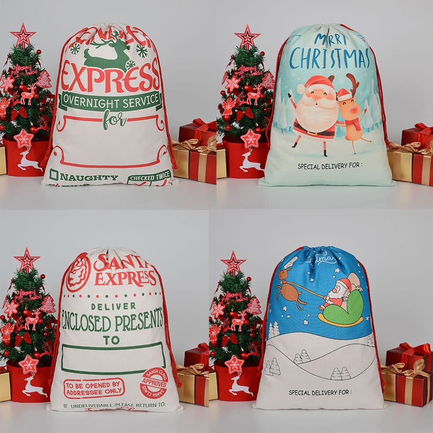 Eco Cotton Christmas Satin Gift Bag Xmas Present Pouch Sacks Drawstring Bags