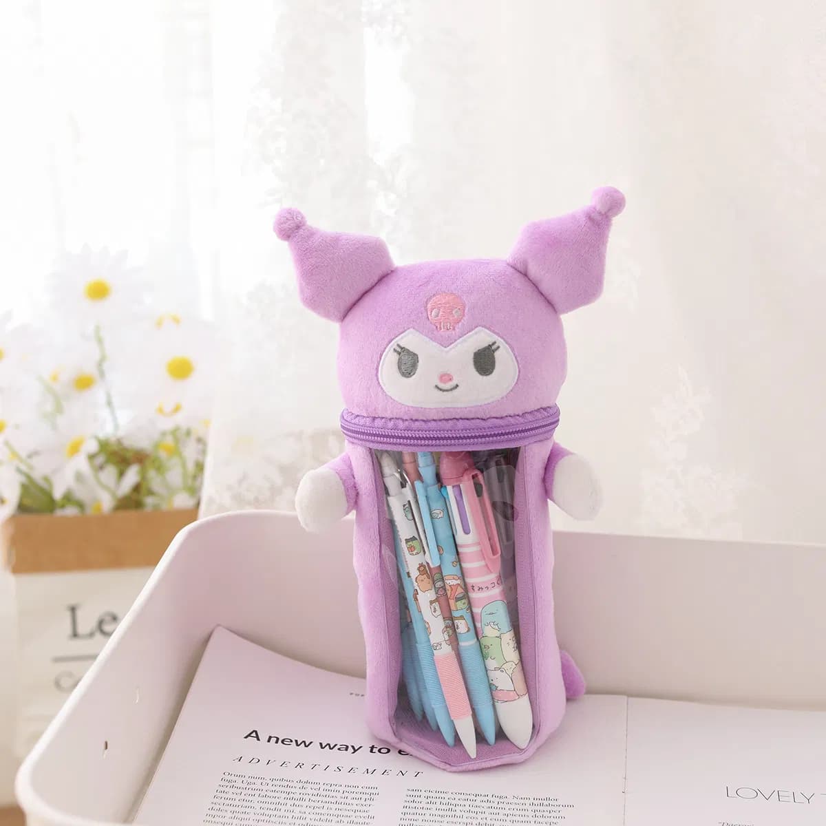 Sanrio Plush Large Capacity Pen Holder Transparent Student Organizing and Storage