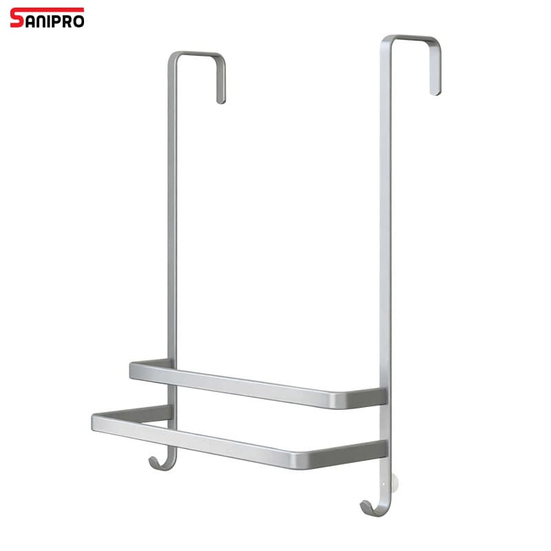 Sanipro Non-Perforated Aluminum Alloy Shower Room Storage Shelf Bathroom Glass Door Towel Rack Hanging Rod Bath Towel Holder